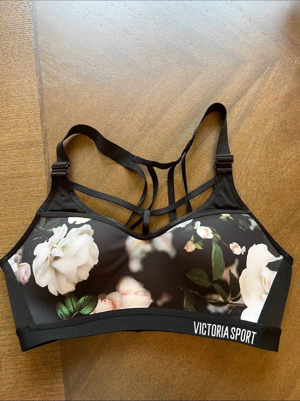 Victoria Sport Black Floral Strappy Sports Bra